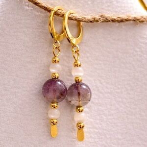 Handmade Amethyst & Cat’s Eye Earrings | 18K GP | Upcycled Dangle Jewelry